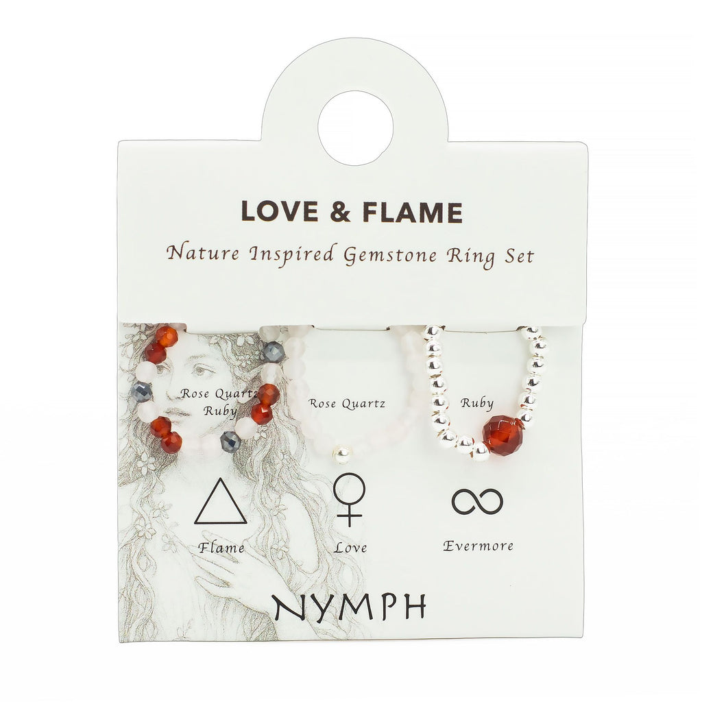 Nymph Gemstone Ring Set - Love & Flame Rose Quartz & Ruby – view 2