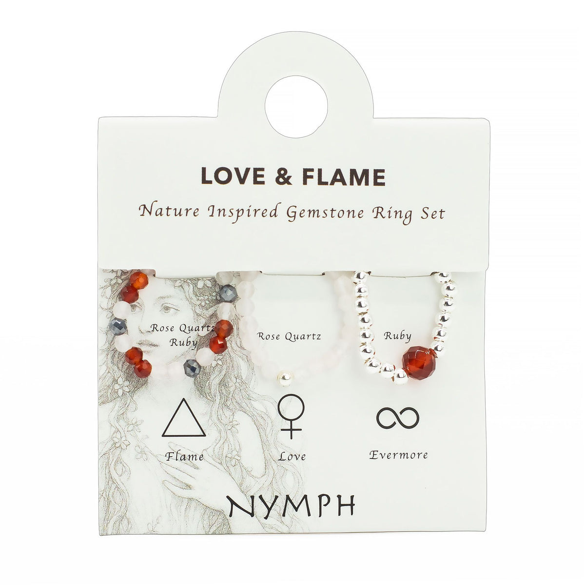 Nymph Gemstone Ring Set - Love & Flame Rose Quartz & Ruby – view 2