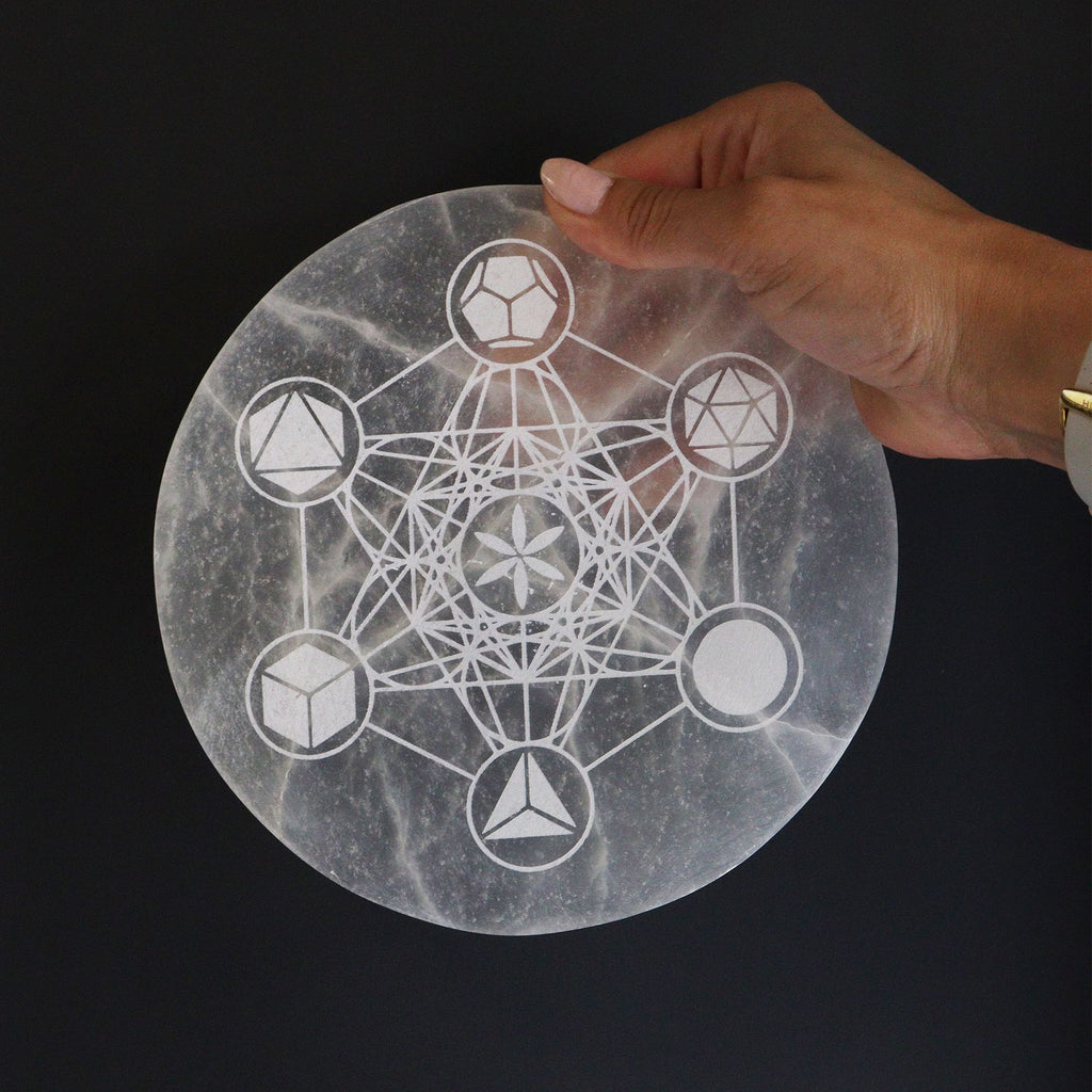Selenite Large Plate 18cm - Sacred Geometry