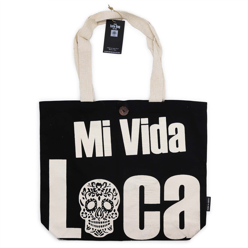 Nomad Sari Classic Tote Bag - Mi Vida Loca Skull - Black Cotton – view 4