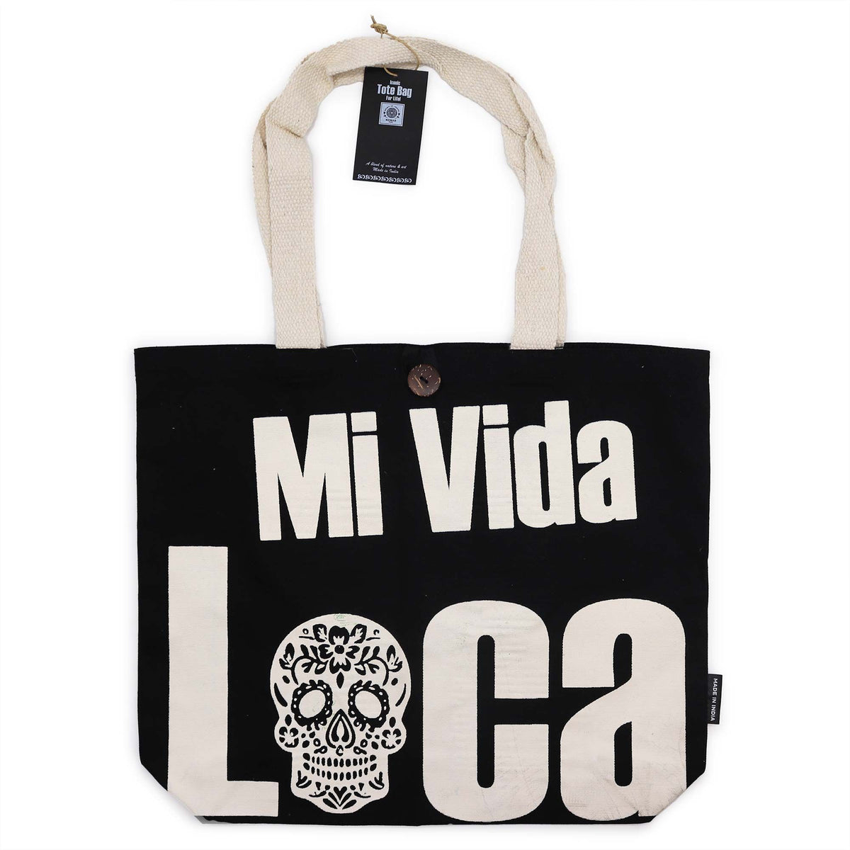 Nomad Sari Classic Tote Bag - Mi Vida Loca Skull - Black Cotton – view 4
