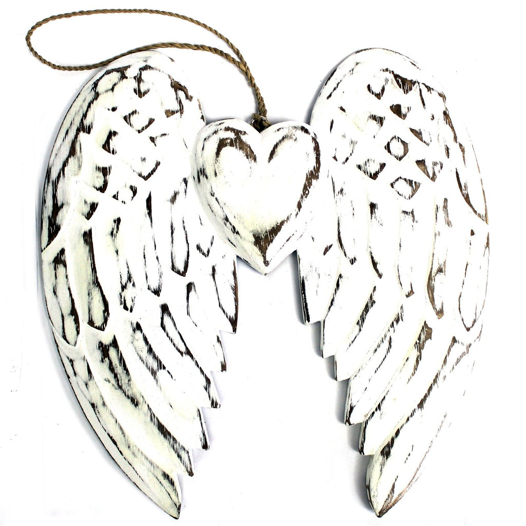 Hand Carved Double Angel Wing and Heart, 24 cm – view 2