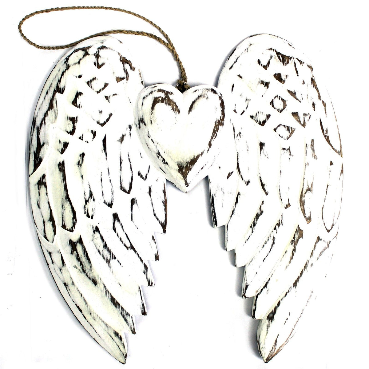 Hand Carved Double Angel Wing and Heart, 24 cm – view 2