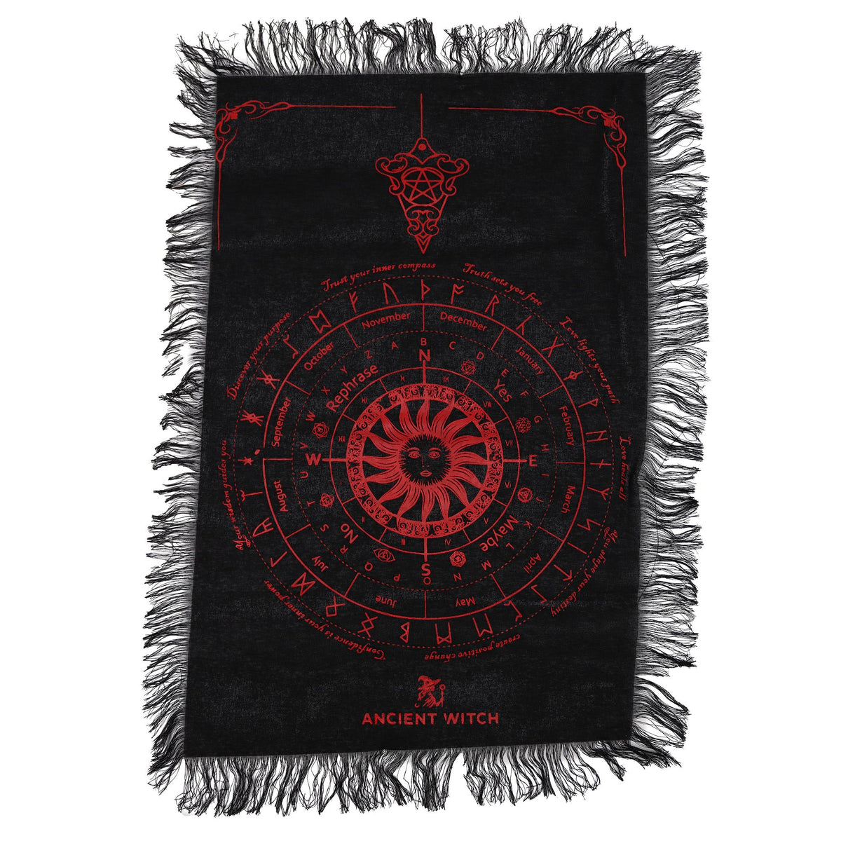 Ancient Witch Sun Face Pendulum Cloth - Black & Blood Red