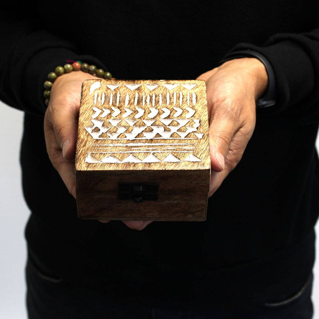 White Wash Mango Wood Box, Slavic Design, 15x10cm – view 3