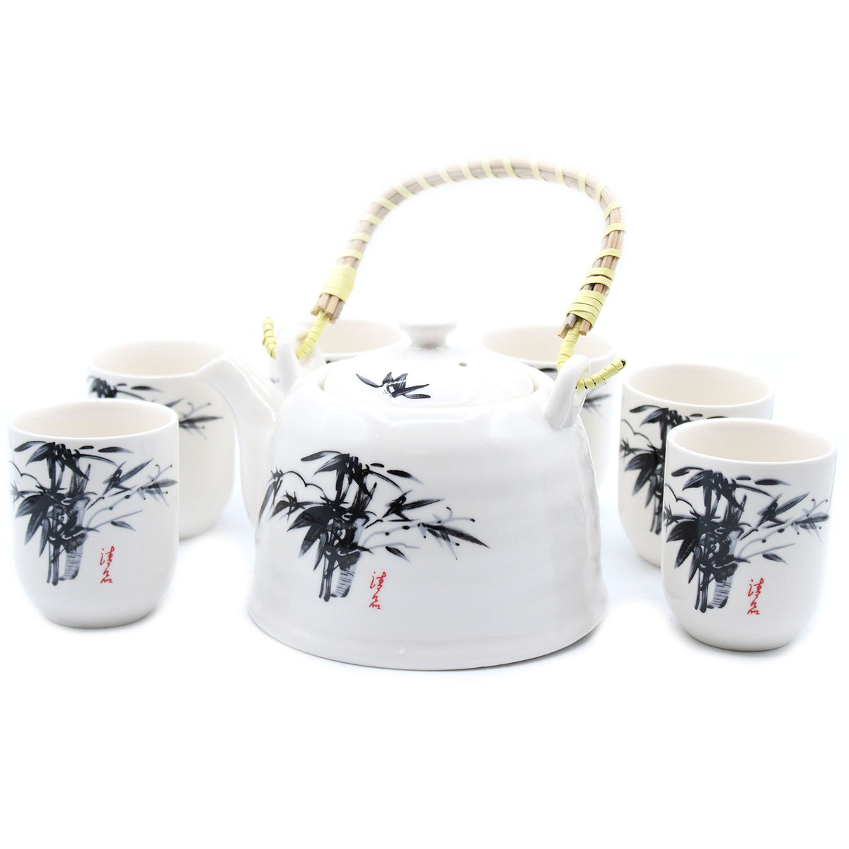 Ceramic Herbal Teapot Set with 6 Cups - White Stone Oriental