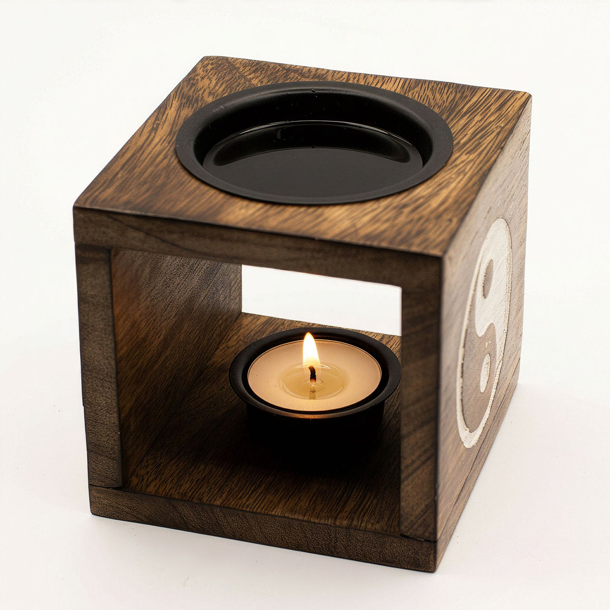 Square Mango Wood Oil Burner - Yin Yang – view 5