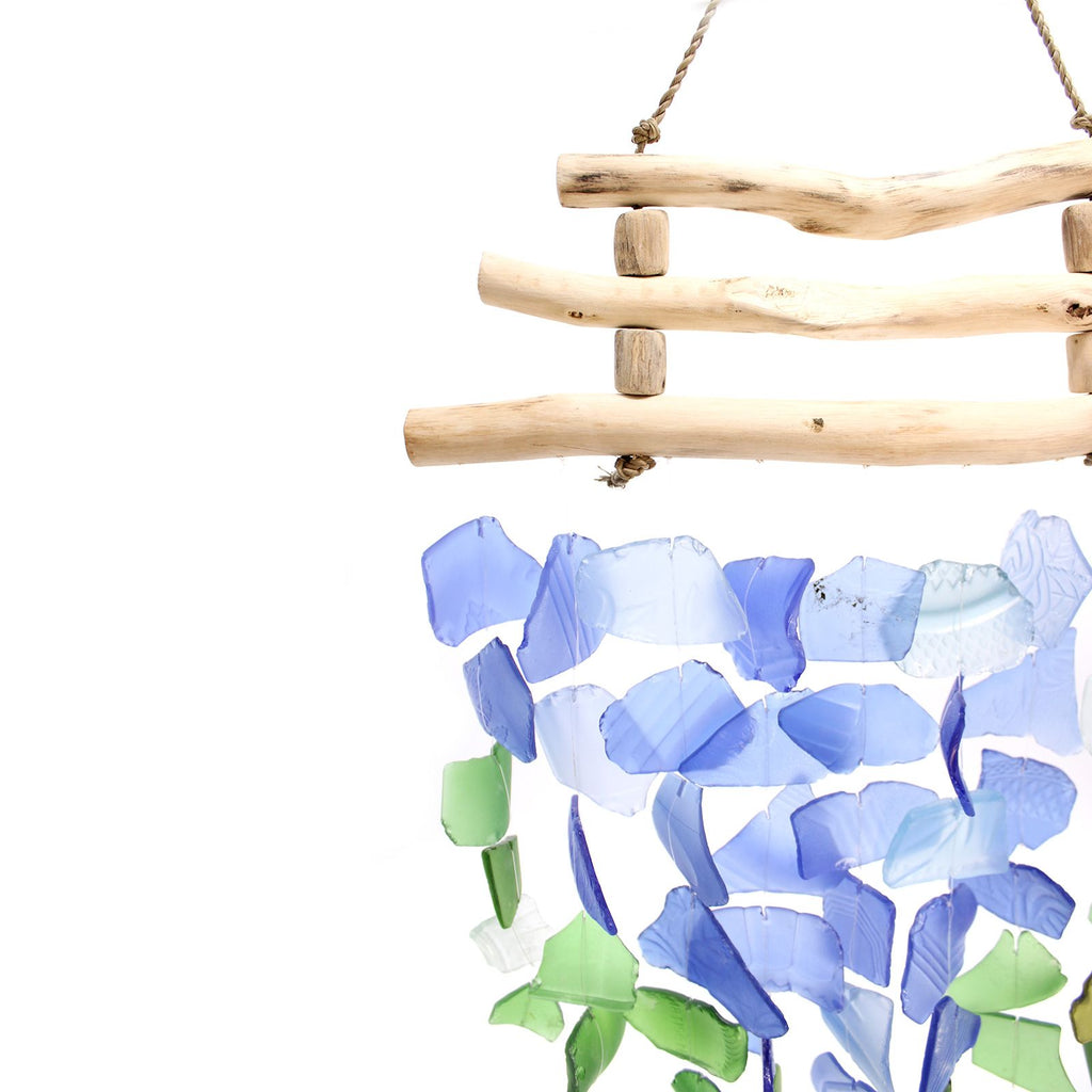 Recycled Glass Wind Chime - Three Sticks, Blue & Green – view 2