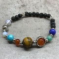 Lava Stone Bracelet with Silver Solar System Beads