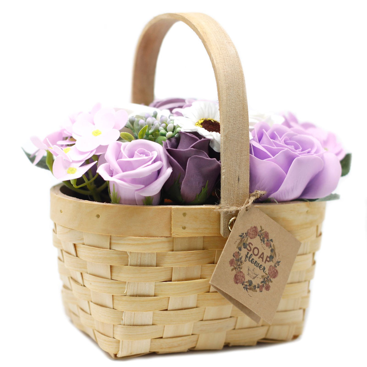 Large Soap Flower Bouquet in Wicker Basket - Lilac – view 3
