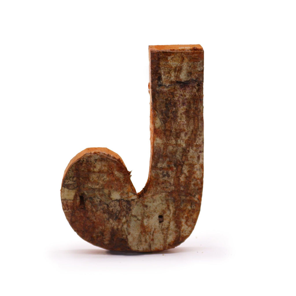 Rustic Bark Letter J - 7cm