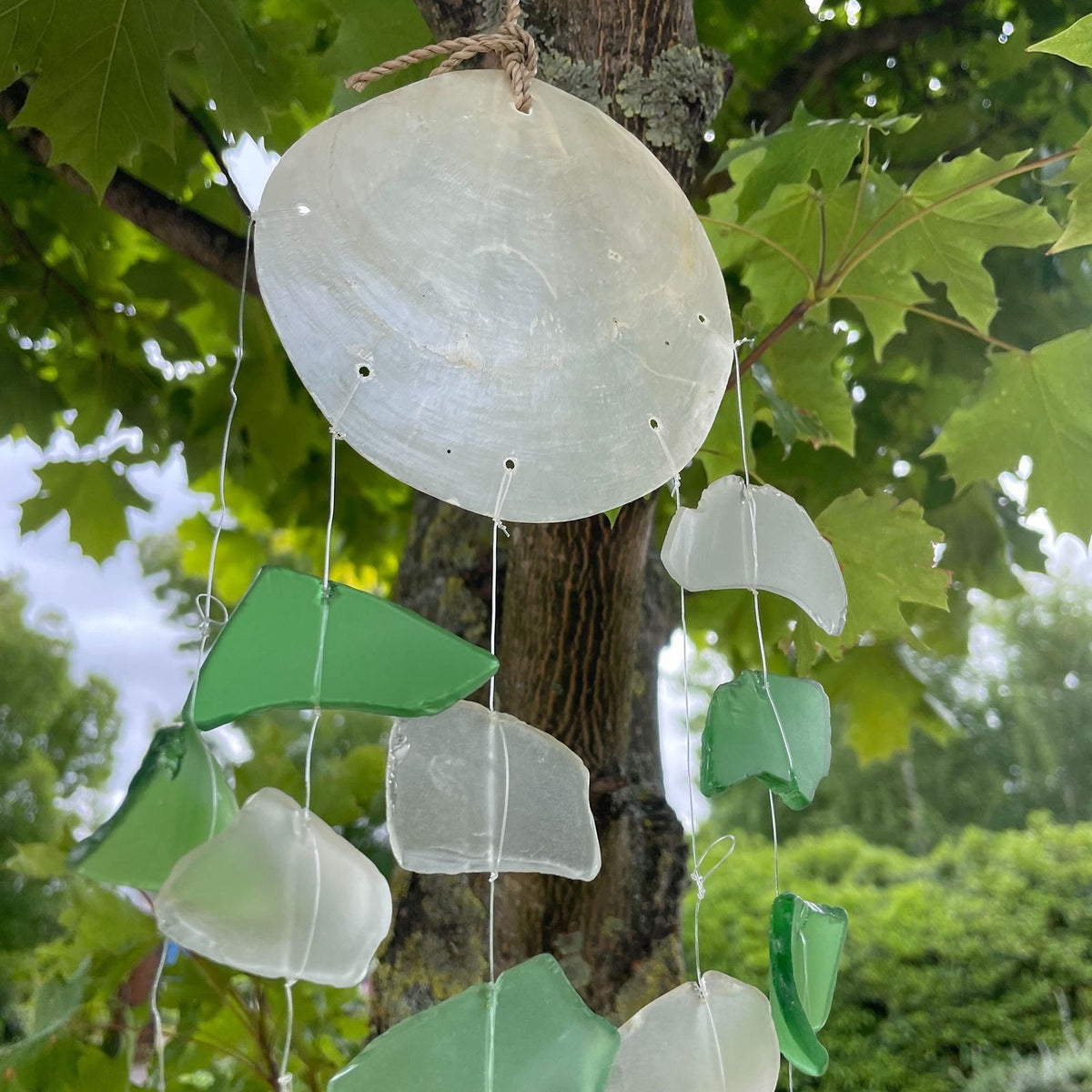 Recycled Glass Drop Wind Chime - Green & White – view 4