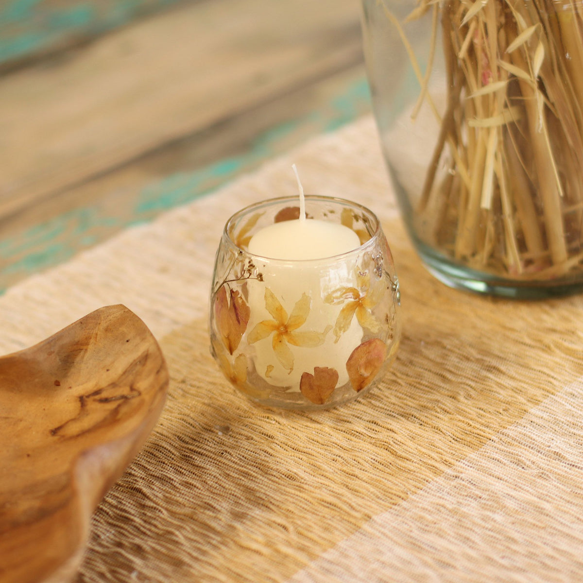Natural Floral Glass Straight Candle Holder - Rosa 8x8cm – view 8