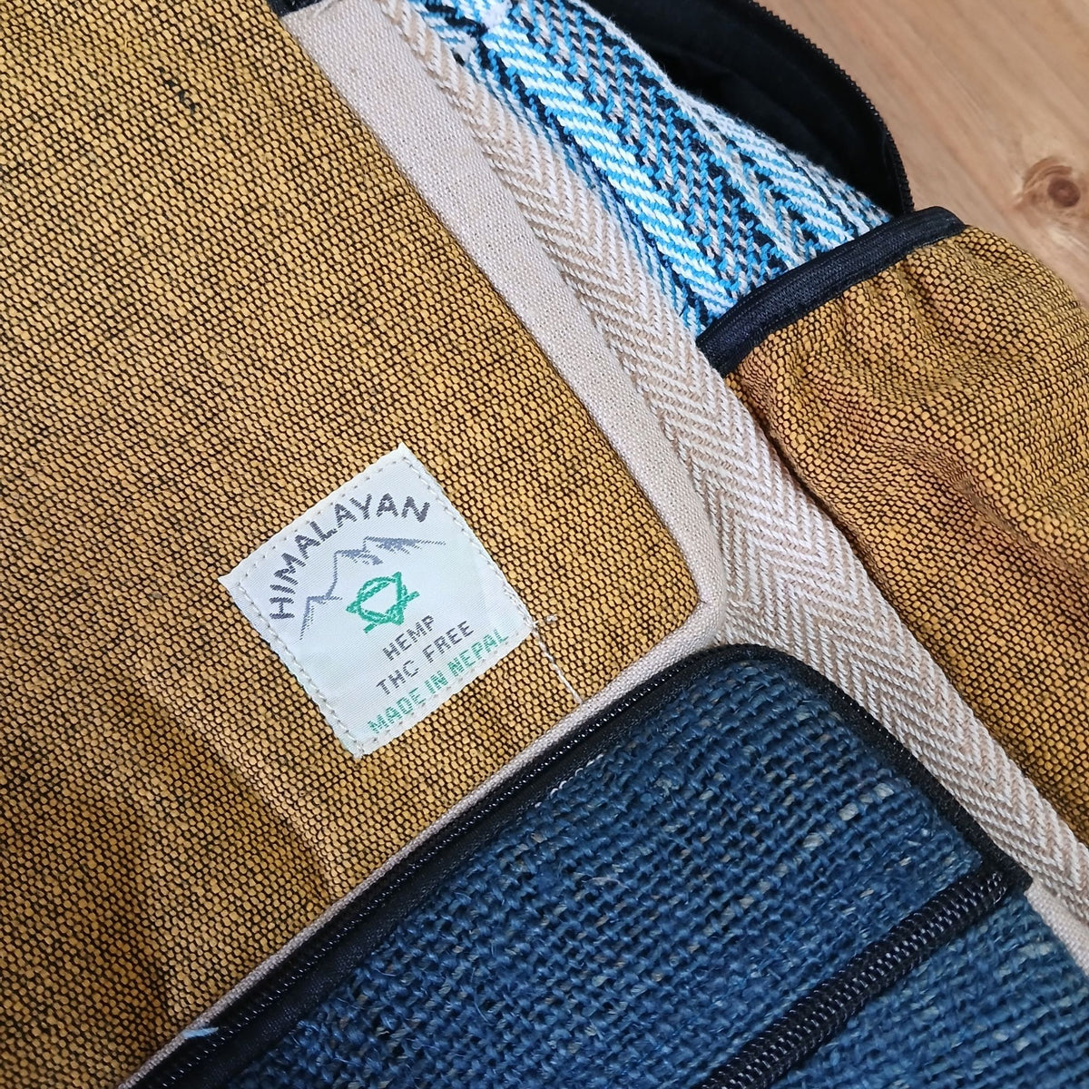 Large Boxy Hemp Backpack - Teal & Turmeric – view 3