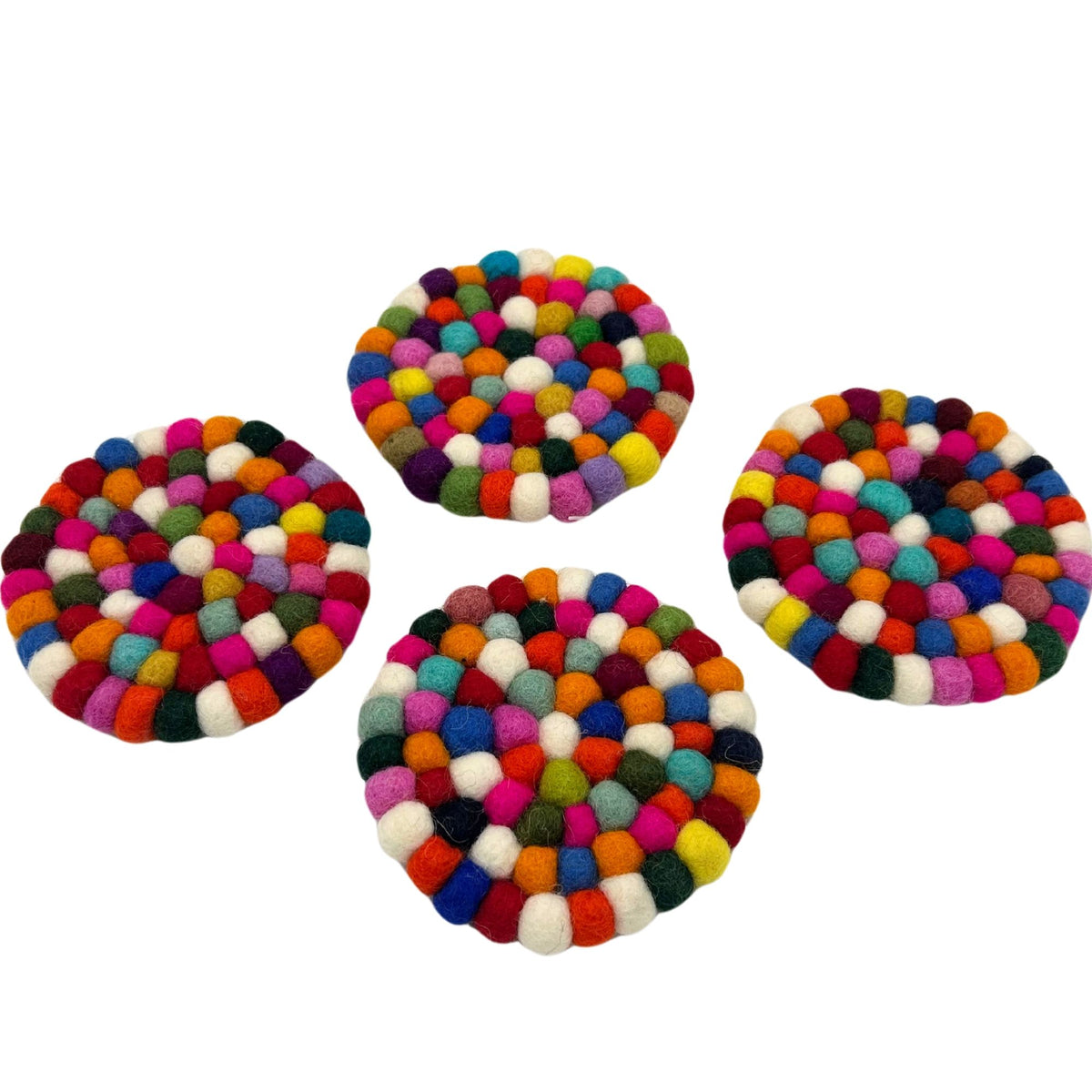 Felt Ball Round Coasters 10cm - Multi Colour (Set of 4)