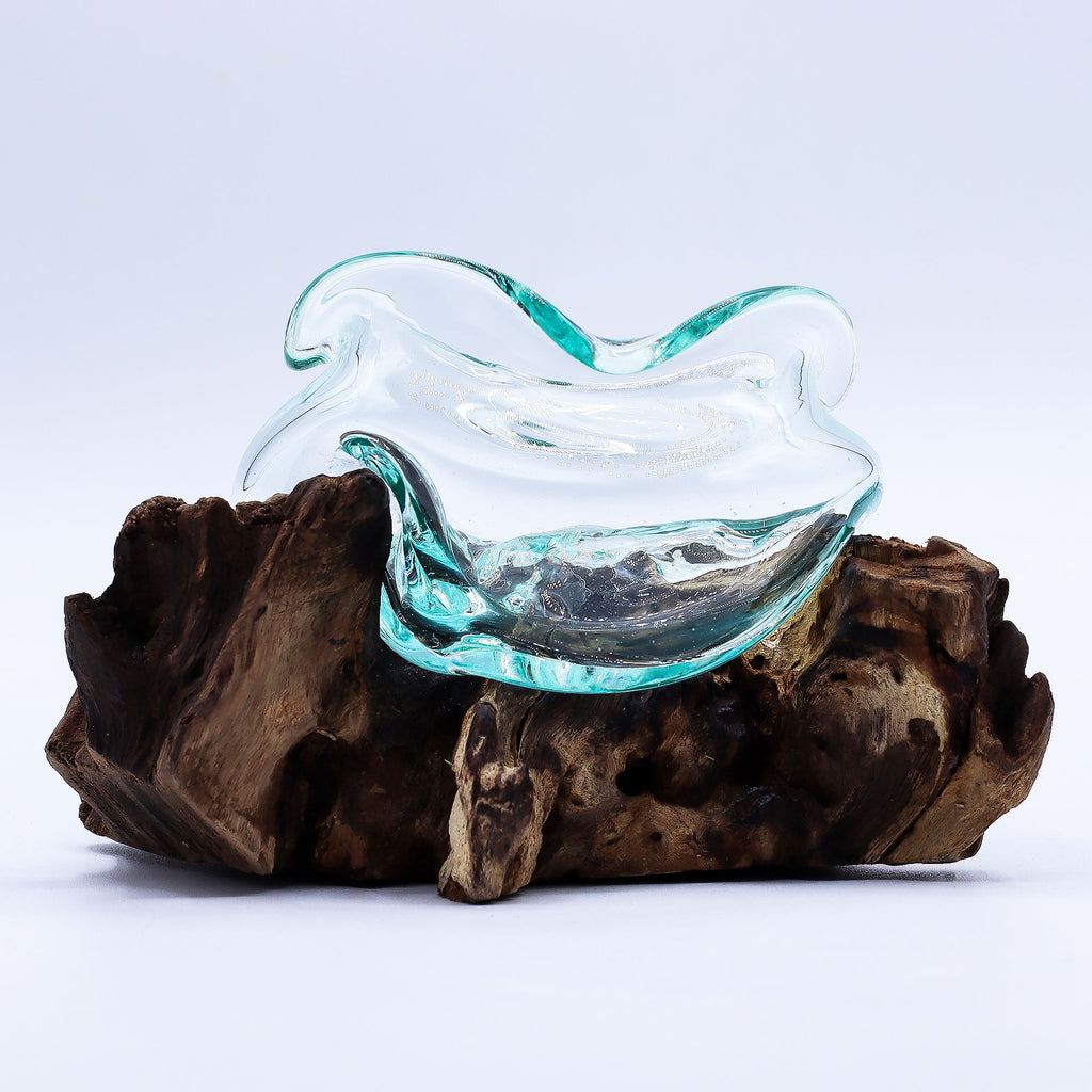 Molten Glass Wavy Bowl on Wood 18cm – view 3