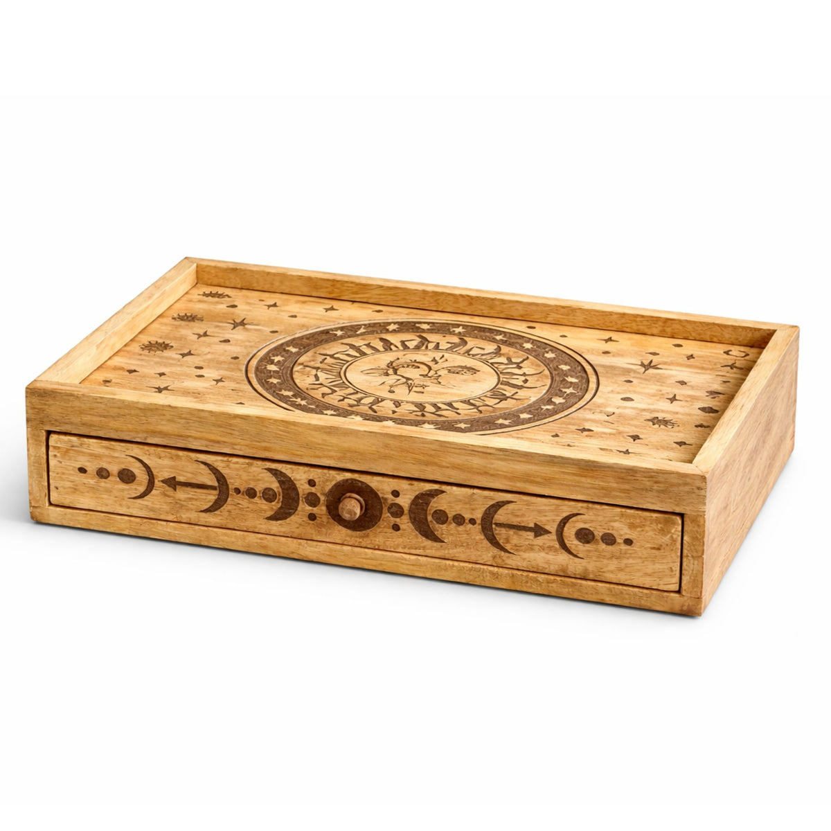 Sun Moon Carved Tarot Box with Drawer – view 4