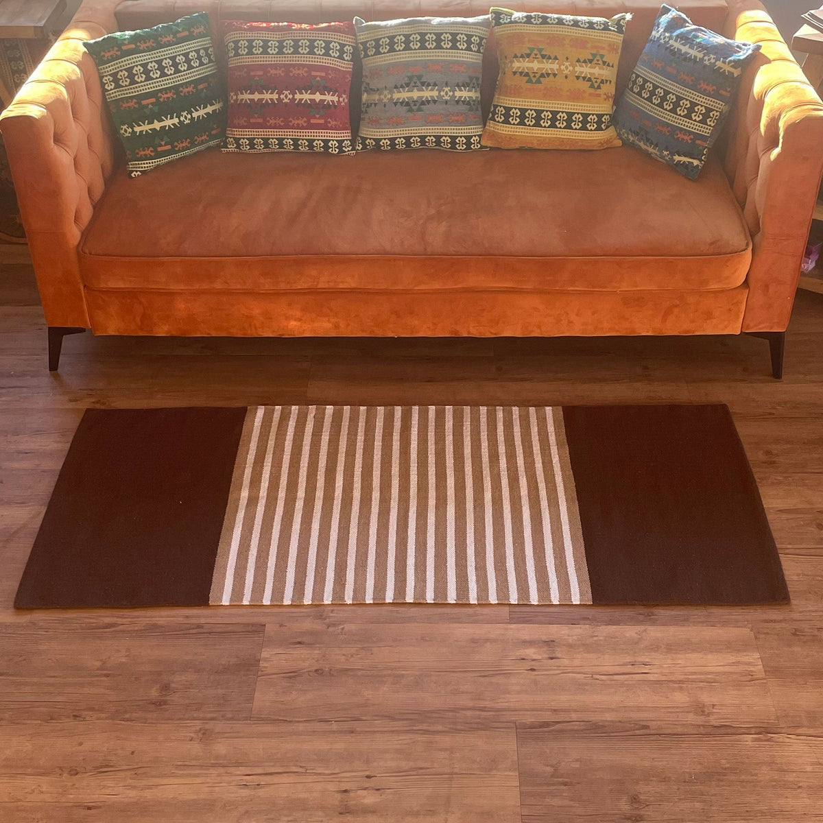 Indian Cotton Rug - Dark Brown/Beige - 70x171cm