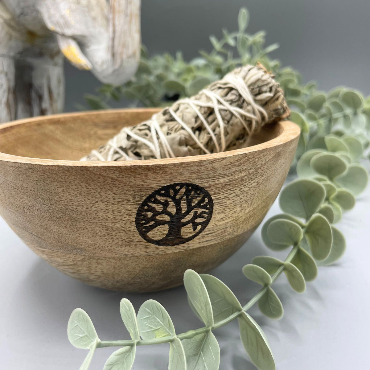 Wooden Ritual Offering Bowl - Tree of Life - 14x7cm