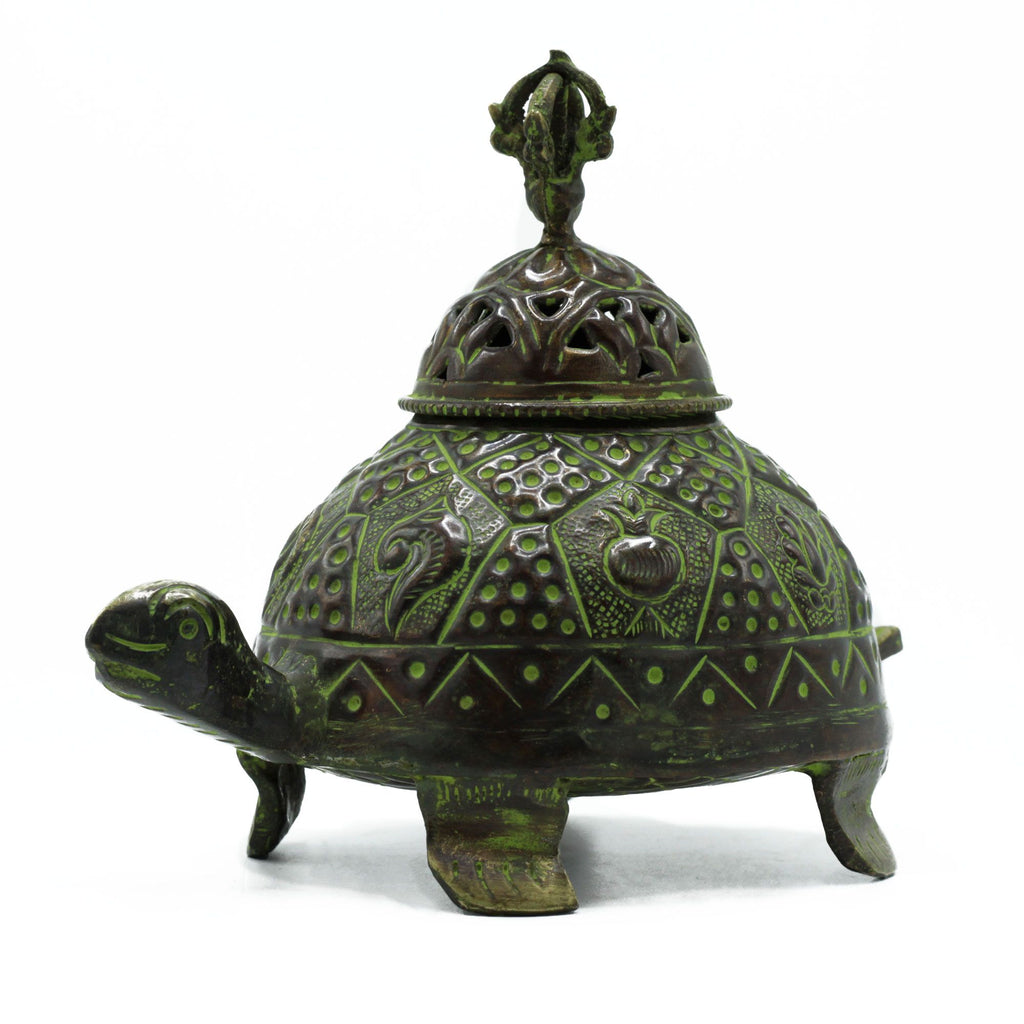 Brass Verdigris Tibetan Turtle Incense Holder - Large – view 2