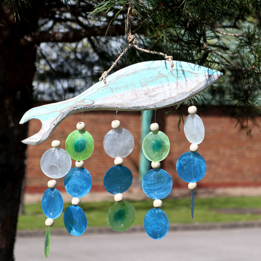 Aqua Fish Carving & Capiz Shell Wind Chime – view 3