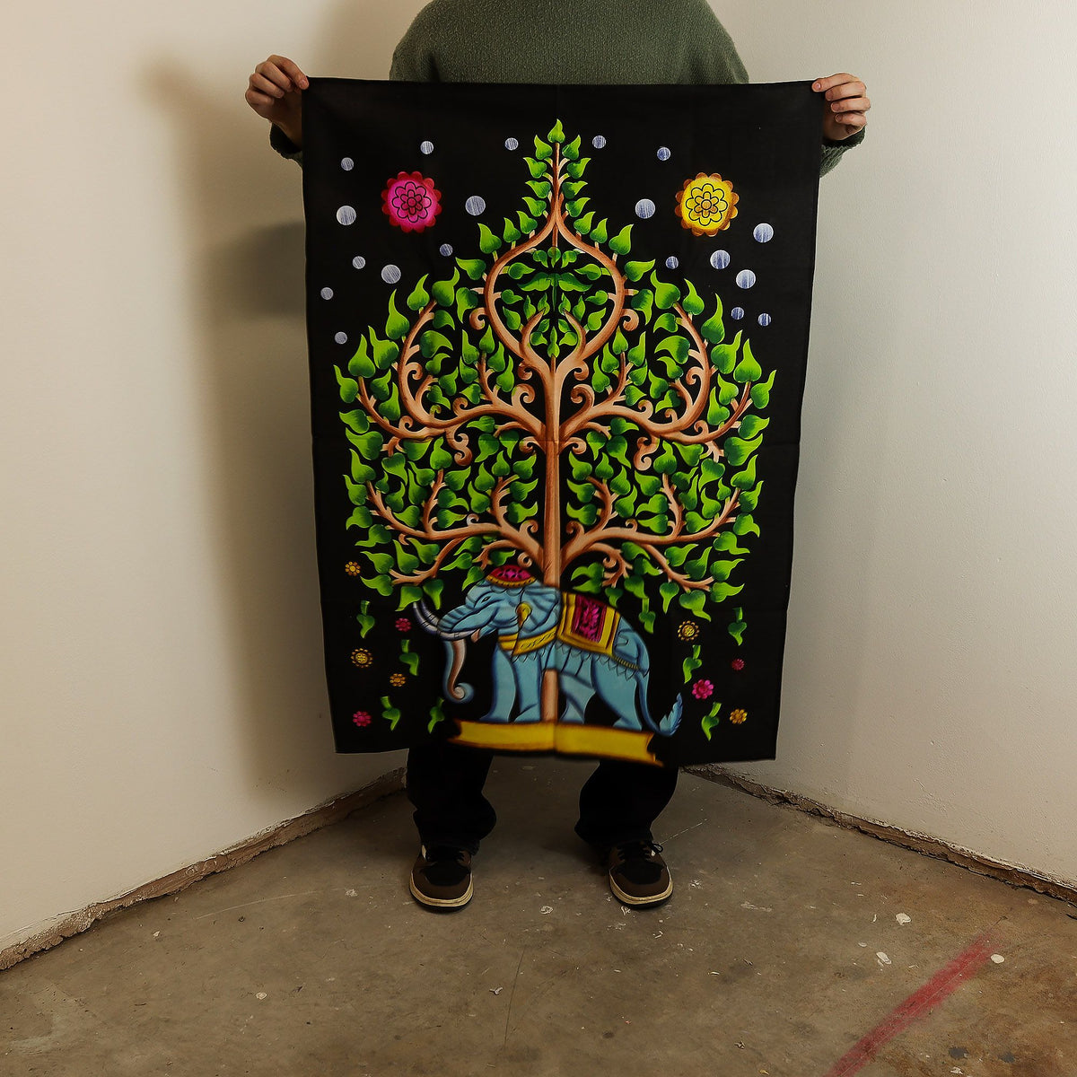 Cotton Wall Art (70x110cm) - Elephant & Tree of Life – view 2