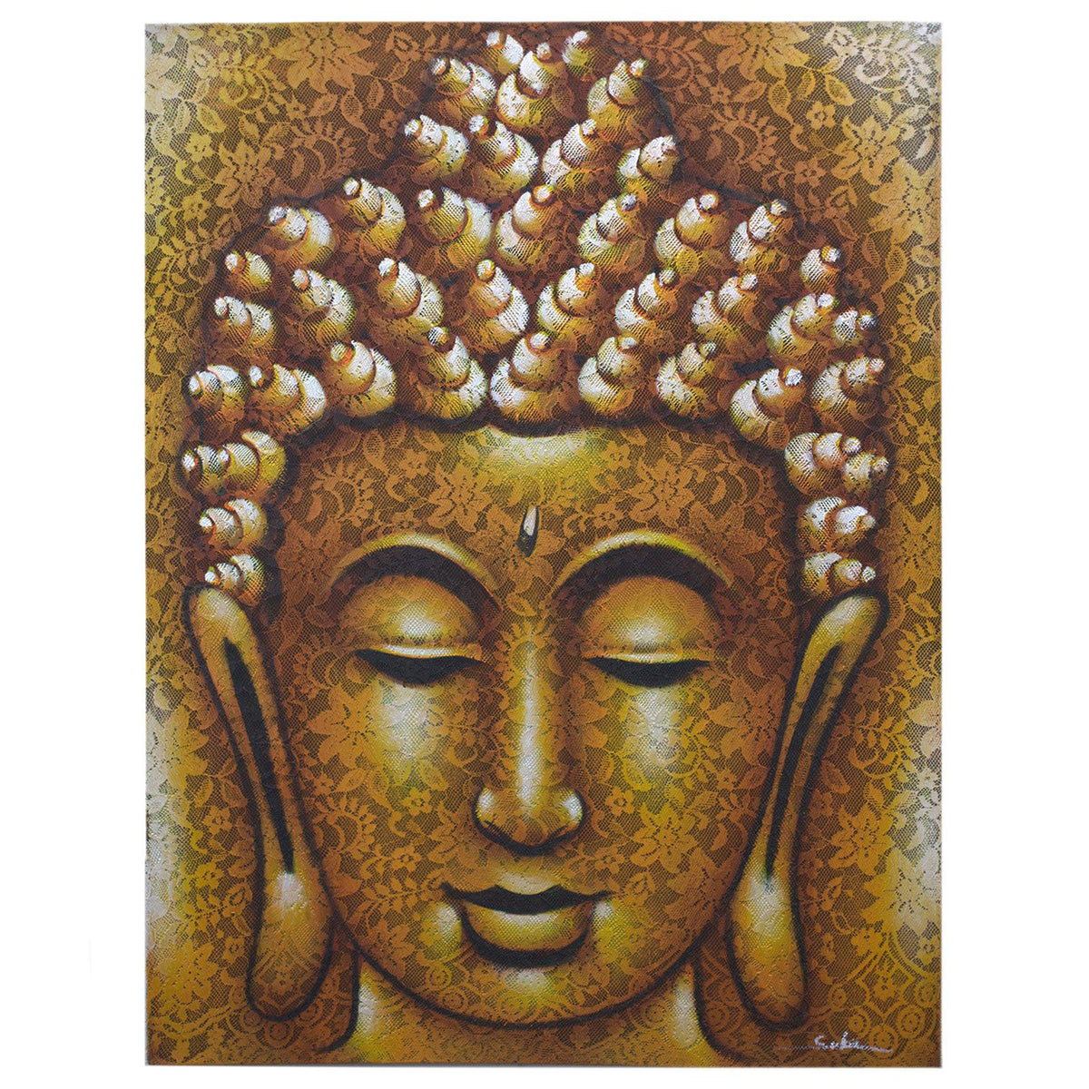 Buddha Painting, Gold Brocade Detail - 80 x 60cm – view 3
