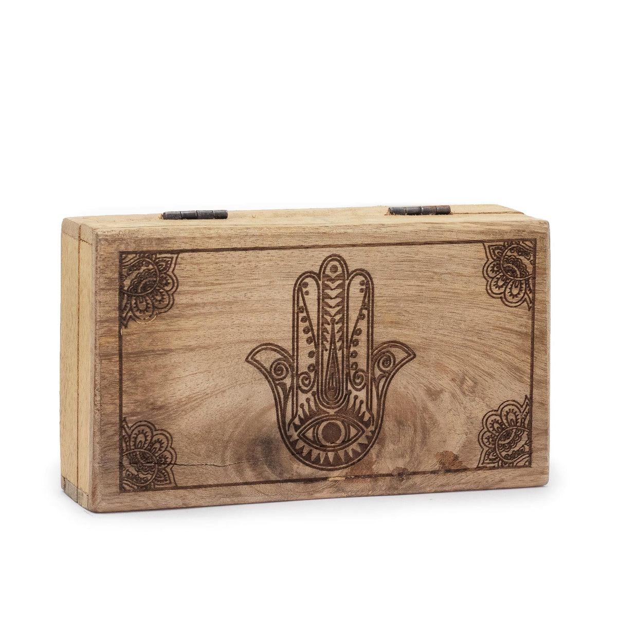 Mango Wood Square Box, Hamsa Black Engraved