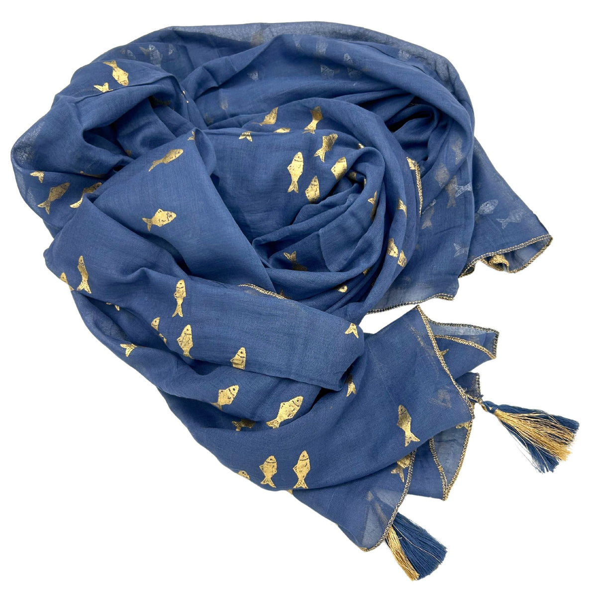 Nomad Sari Sea Blue Pareo with Gold Fish Design – view 7