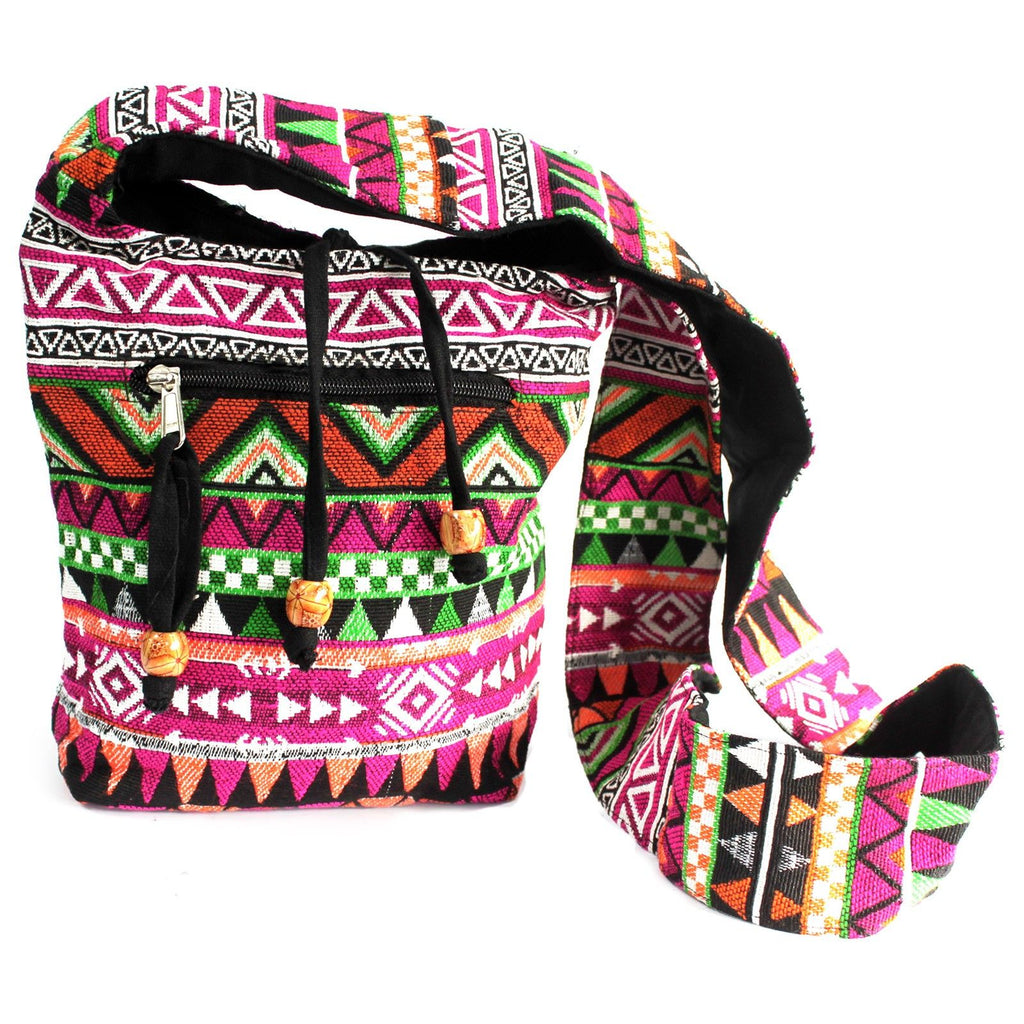 Pink Jacquard Sling Bag - Nepal Style