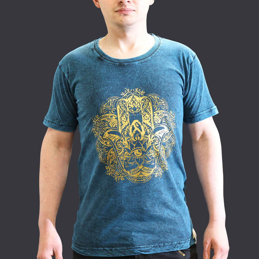 Nomad Sari Stonewashed T-Shirt - Hamsa - Blue - Small