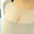 Citrine Crucifix Pendant - Silver Plated 45cm Chain
