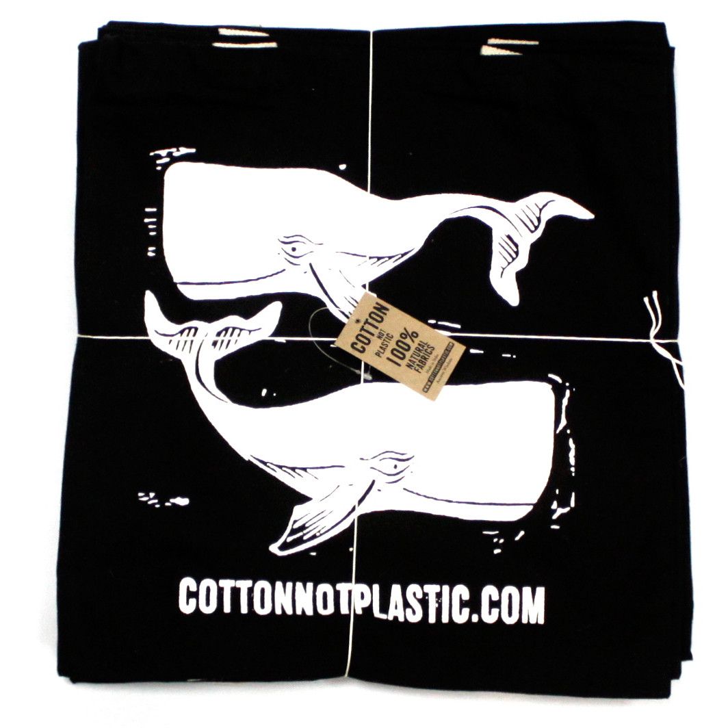 Large Black Cotton Bag 38x42cm - White Whales Print – view 2