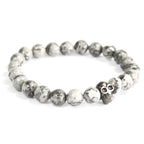 Grey Agate Bracelet with Pewter Skull Charm