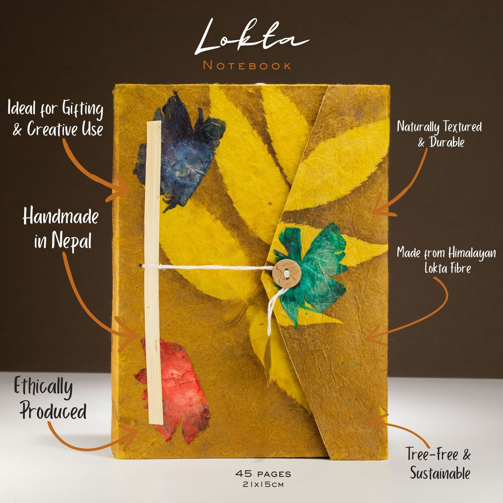 Lokta Bold Floral Notebook – Large – Olive – view 3