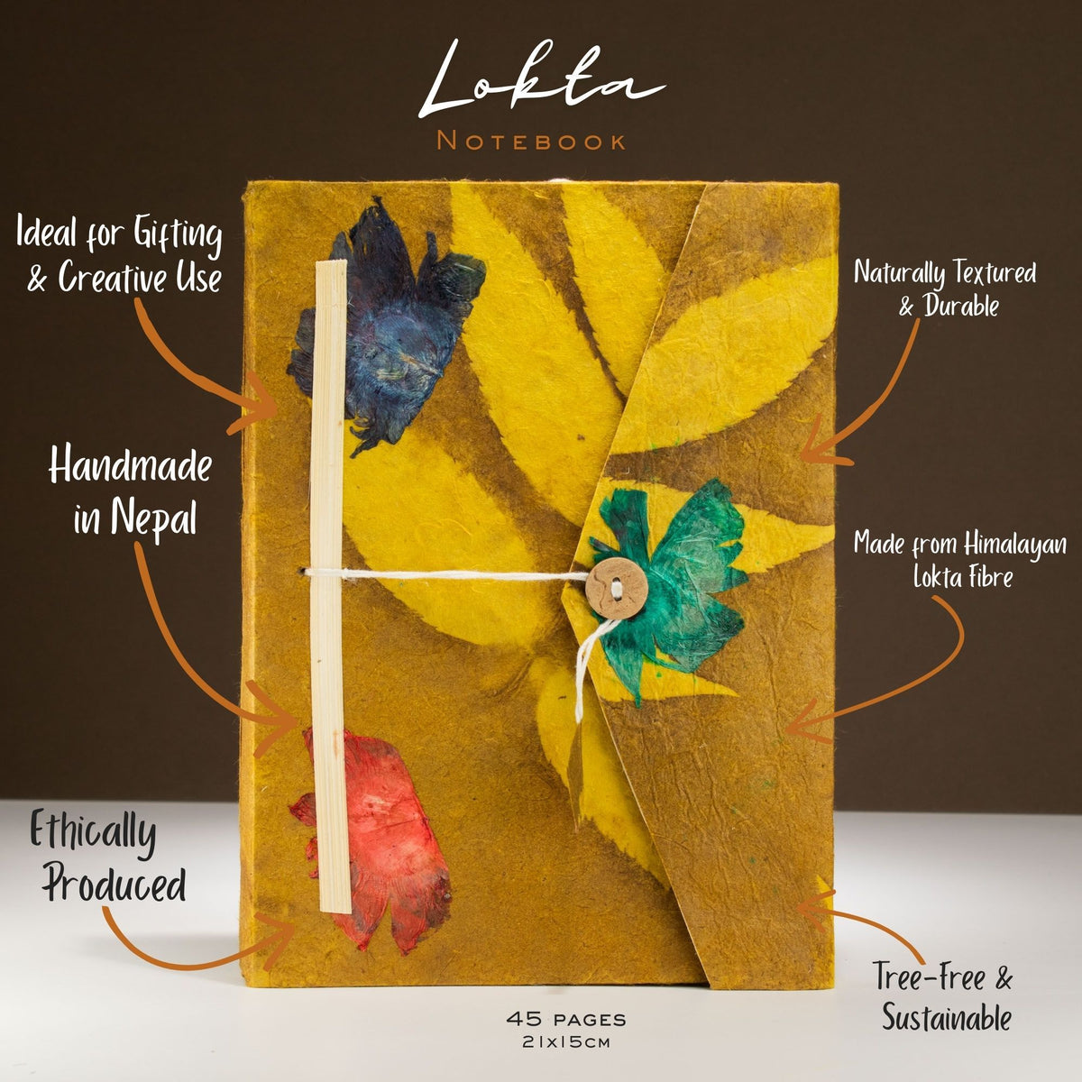 Lokta Bold Floral Notebook – Large – Olive – view 3