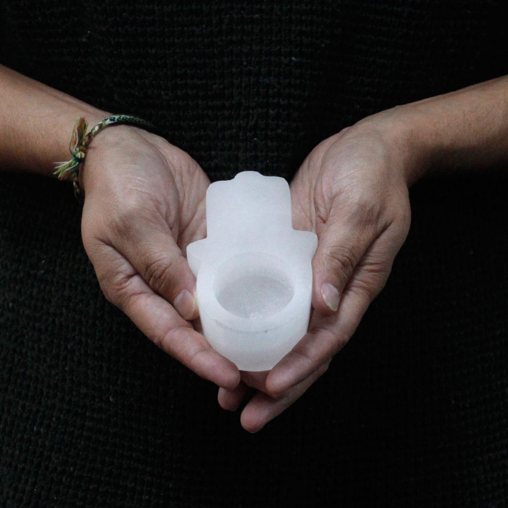 Selenite Hamsa Candle Holder – view 3
