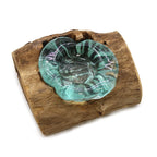 Molten Glass Single Candle Holder on Wood – view 2