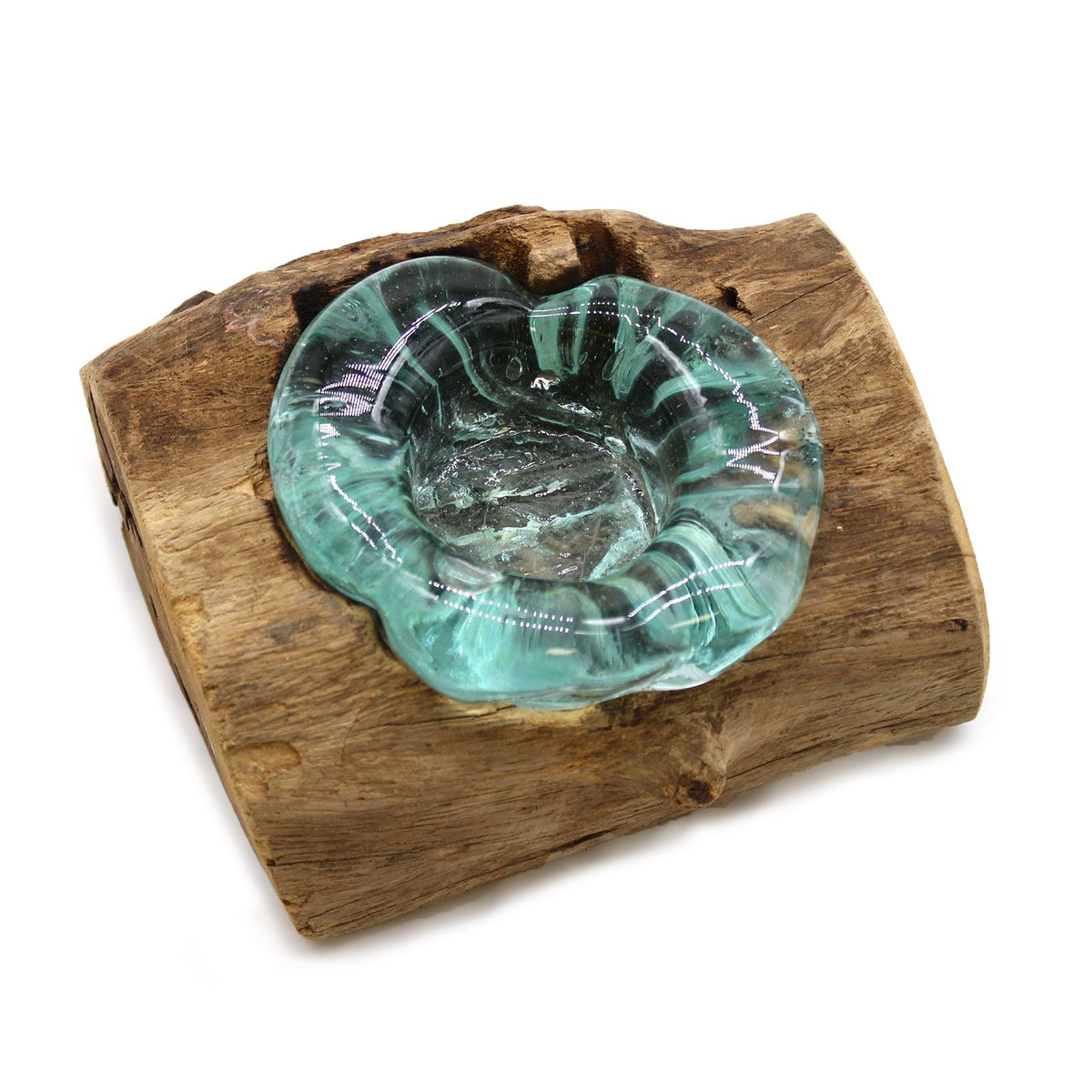 Molten Glass Single Candle Holder on Wood – view 2
