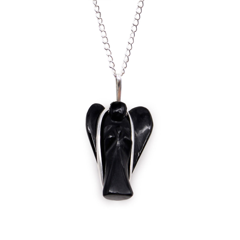 Black Agate Guardian Angel Gemstone Pendant Necklace – view 4