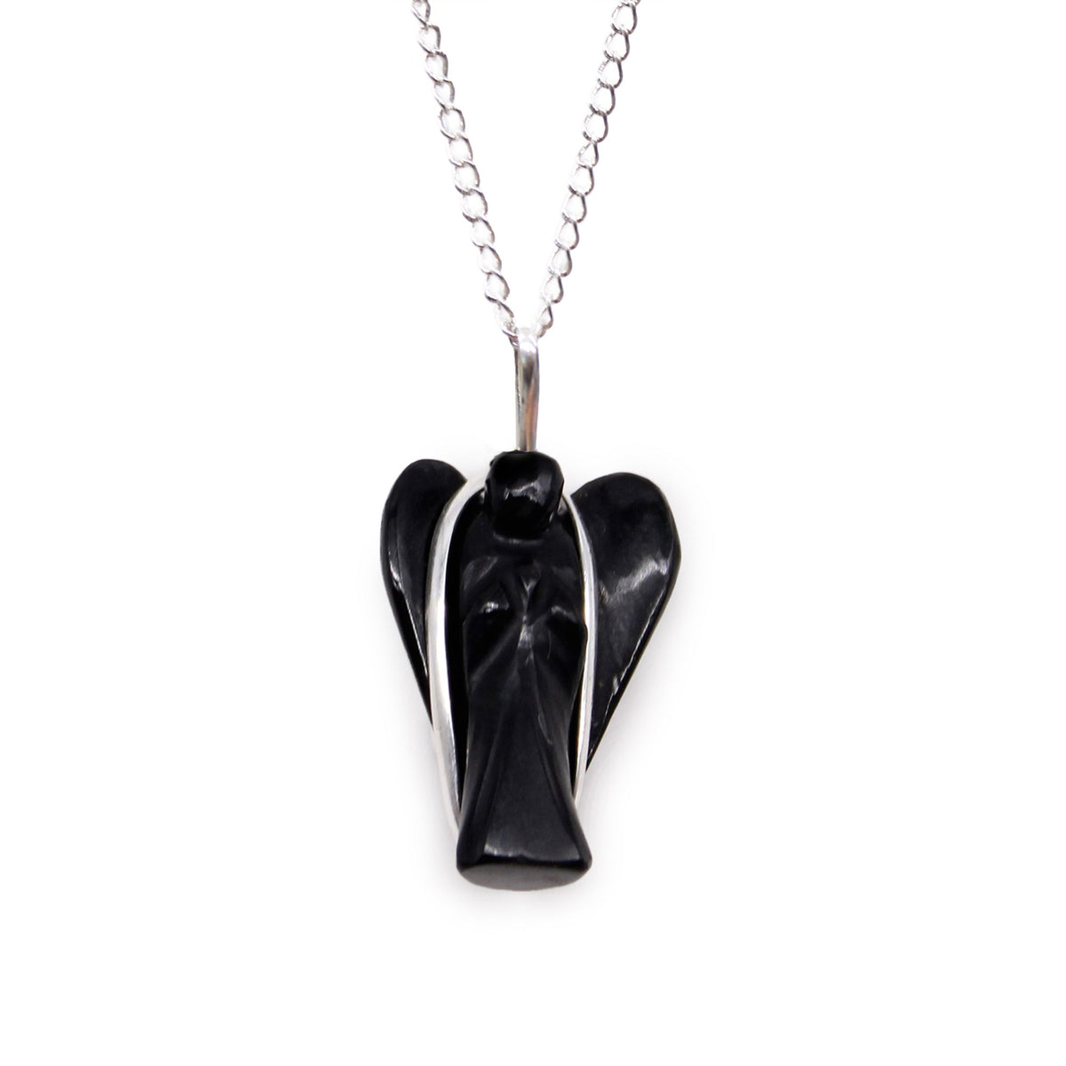 Black Agate Guardian Angel Gemstone Pendant Necklace – view 4