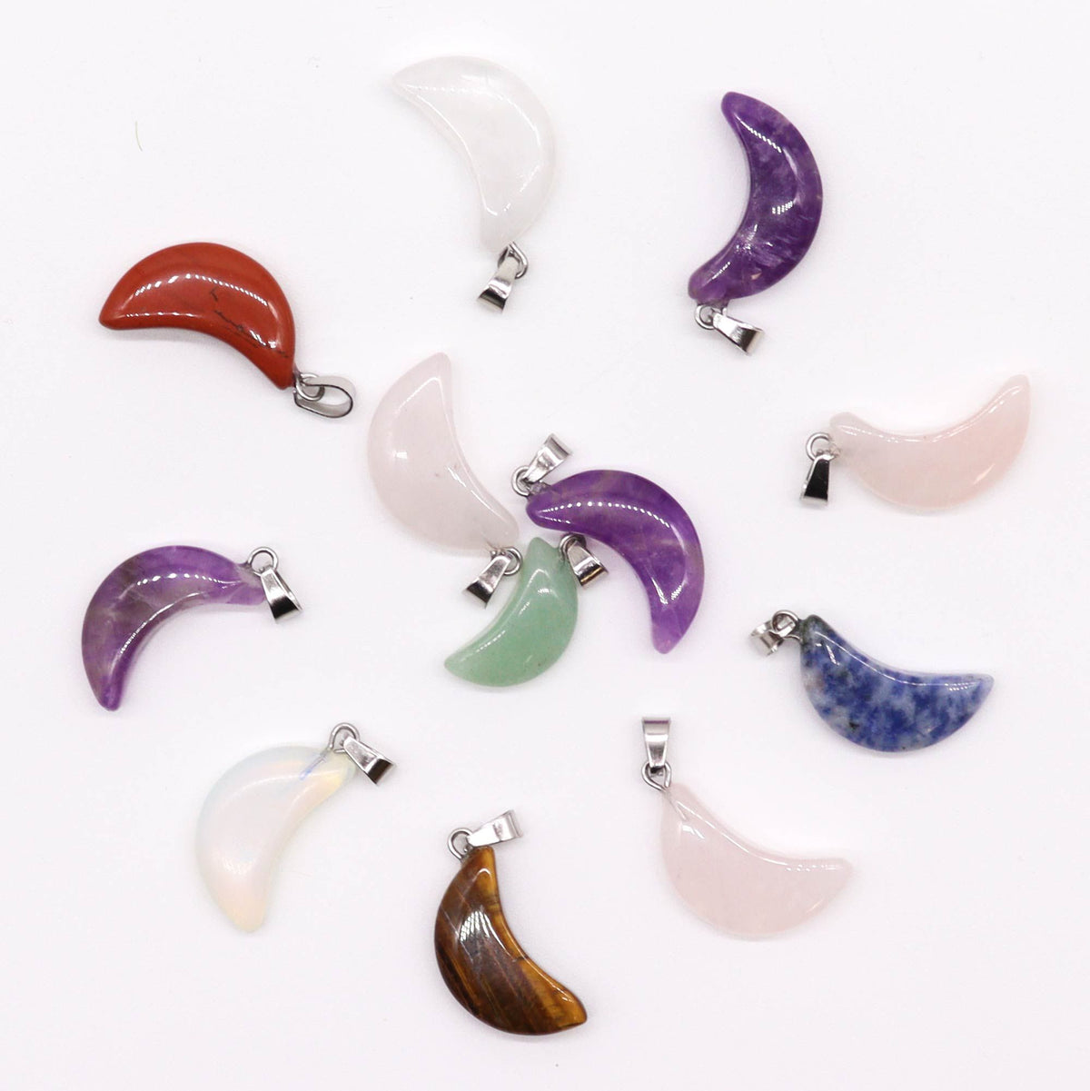 Gemstone Moon Pendants, Set of 12 Assorted Stones, 20x13mm – view 2