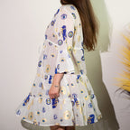 Nomad Sari Evil Eye Dress in White, Blue & Gold, Size M/L – view 2