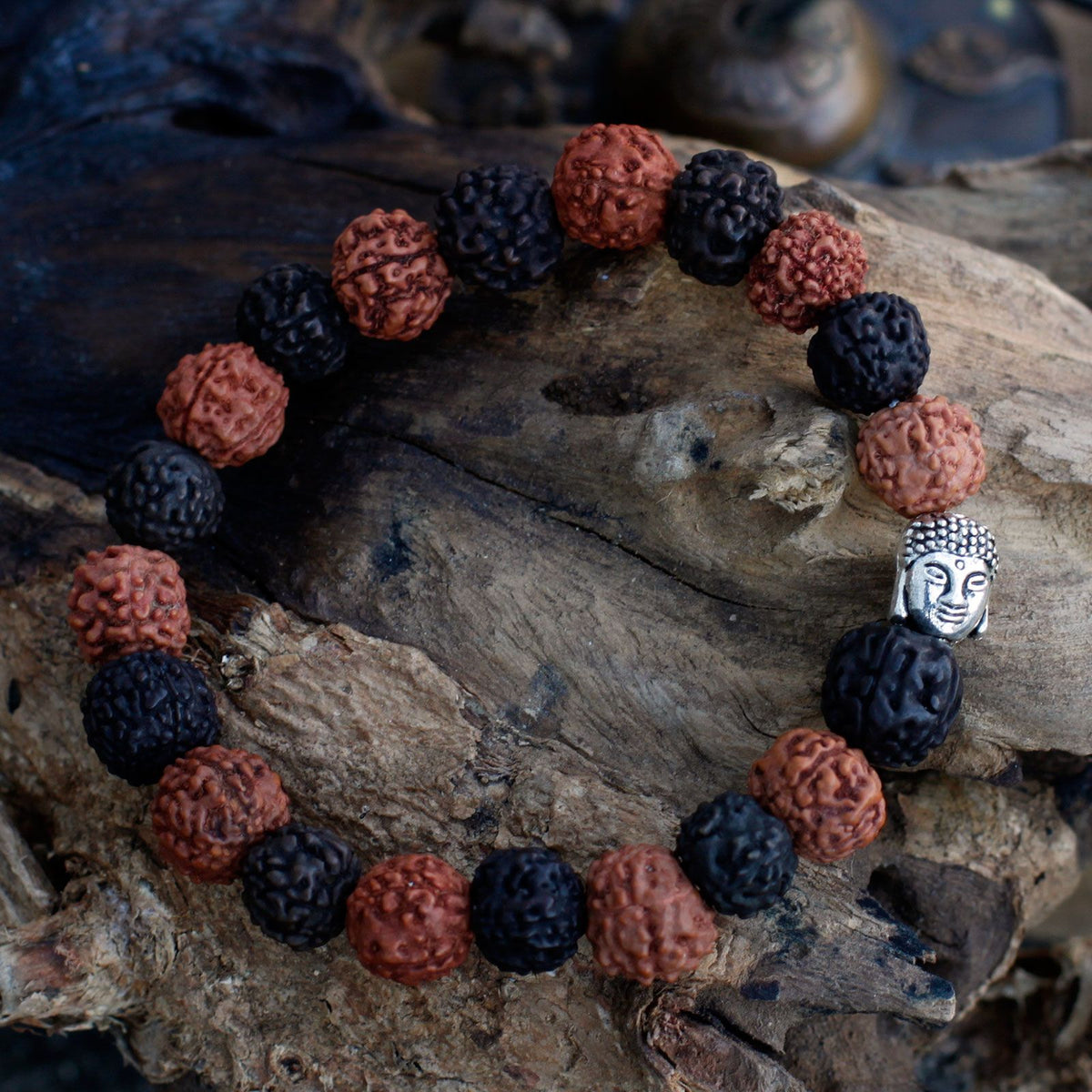 Rudraksha Buddha Bangle Mala - Mixed Wood Beads – view 2