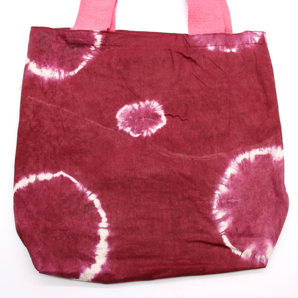 Tie-Dye Cotton Bag - Maroon Rings with Pink Handle - 38x42cm – view 3