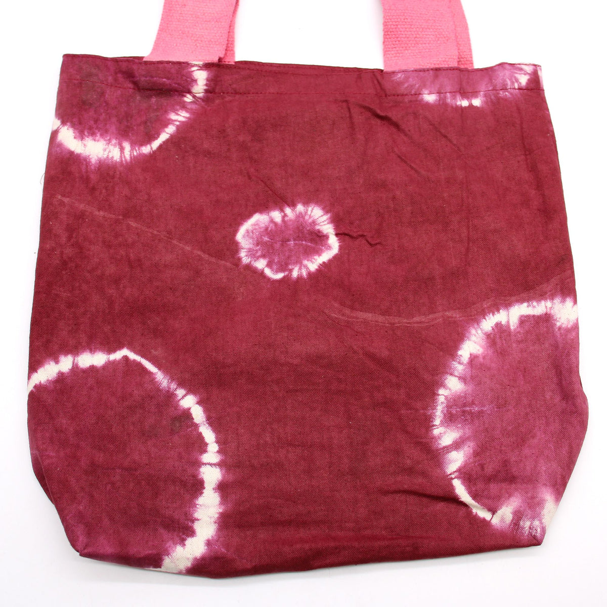 Tie-Dye Cotton Bag - Maroon Rings with Pink Handle - 38x42cm – view 3