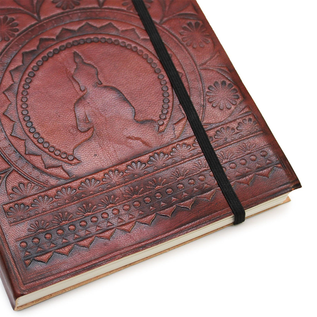 Medium Vegetable Tanned Leather Notebook with Strap – Tibetan Mandala – view 7