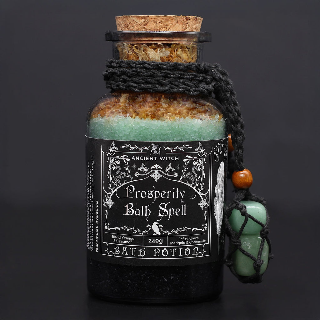 Ancient Witch Bath Spell Potion & Aventurine Amulet - Prosperity