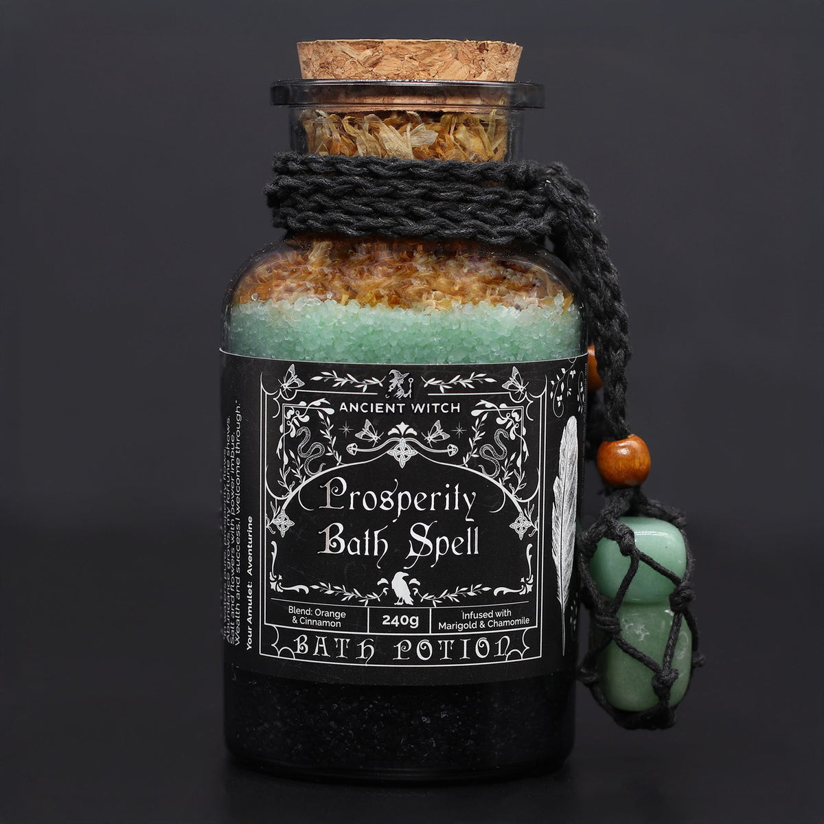 Ancient Witch Bath Spell Potion & Aventurine Amulet - Prosperity