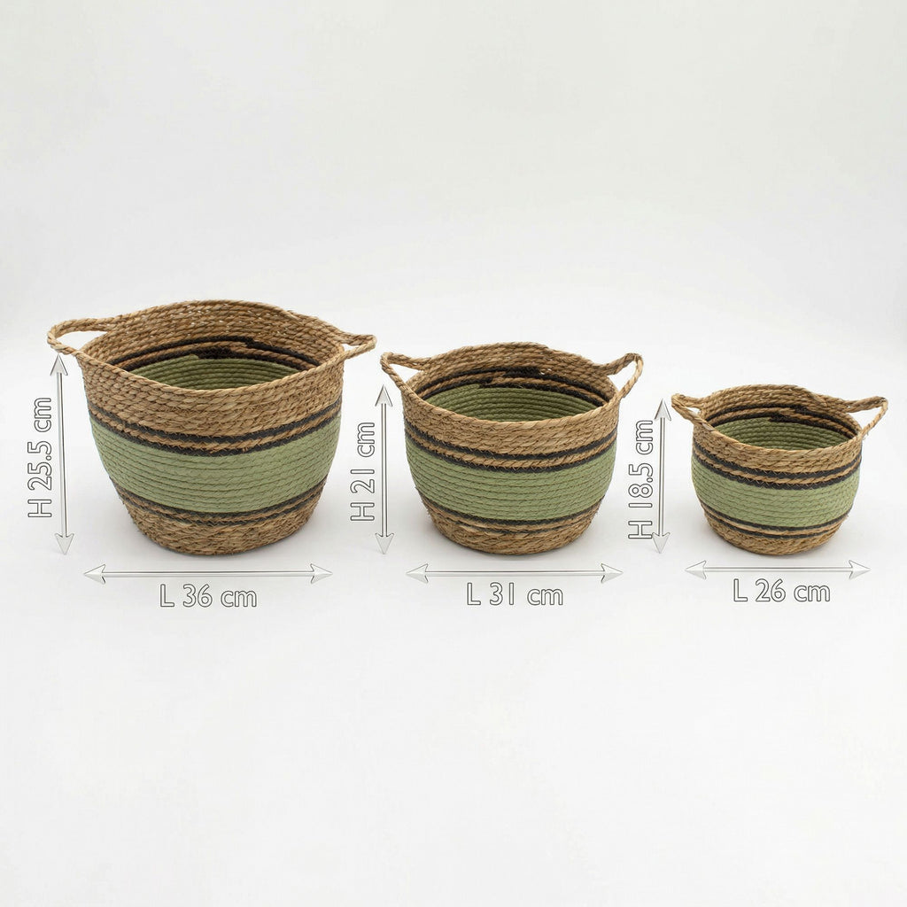 Cotton & Seagrass Baskets, Black and Green, Set of 3 – view 7